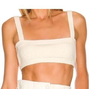 WEWOREWHAT Women's Cream Ribbed Knit Crop Top